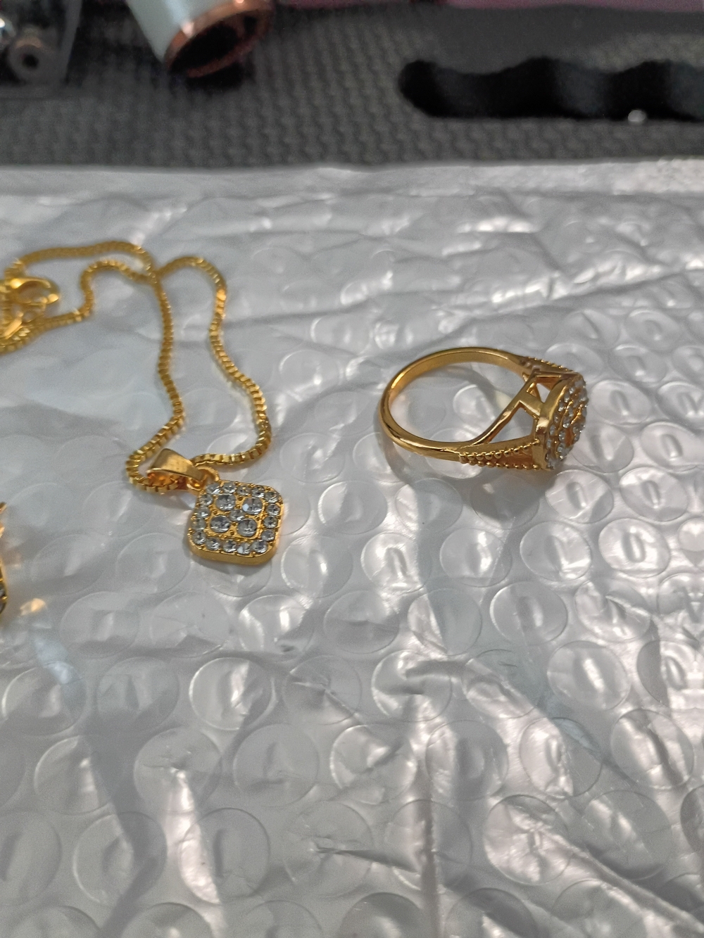Gold-Tone Cubic Zirconia Pendant Necklace and Ring Set - Gold